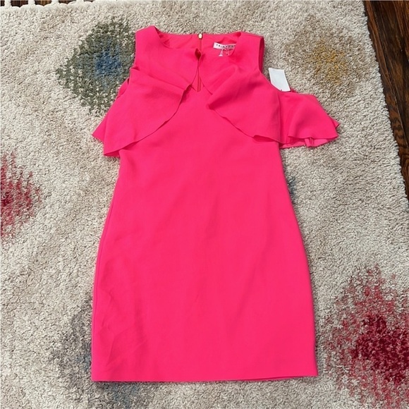 NWT hot / neon / bright pink dress with ruffle sleeve - Picture 2 of 7